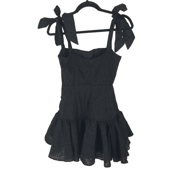 Sofia the Label Black Eyelet Mini Dress Bow Strap Daisy Cocktail Wedding Girly - Picture 4 of 13